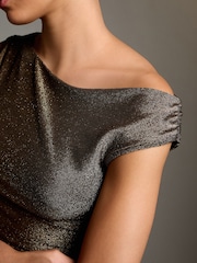 Gold Metallic Sleeveless Drape Top - Image 4 of 7