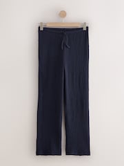 Navy Wide Leg Textured Trousers - Image 4 of 6
