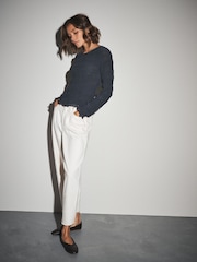 Slate Blue Long Sleeved Shirred Button Top - Image 2 of 7