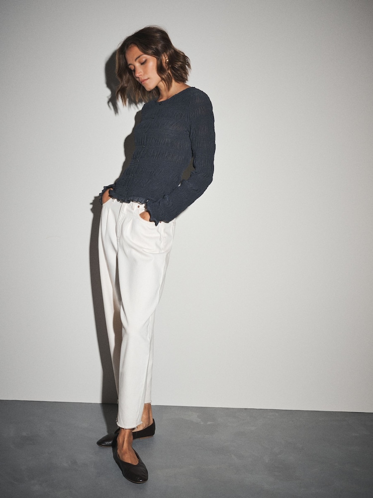 Slate Blue Long Sleeved Shirred Button Top - Image 2 of 7 Slate Blue Long Sleeved Shirred Button Top - Image 2 of 7