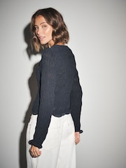 Slate Blue Long Sleeved Shirred Button Top - Image 3 of 7