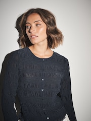Slate Blue Long Sleeved Shirred Button Top - Image 4 of 7