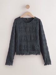 Slate Blue Long Sleeved Shirred Button Top - Image 5 of 7