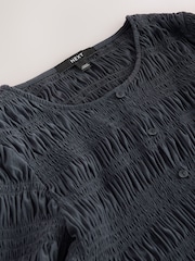 Slate Blue Long Sleeved Shirred Button Top - Image 6 of 7