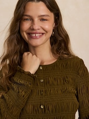 Khaki Green Long Sleeved Shirred Button Top - Image 4 of 8