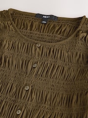 Khaki Green Long Sleeved Shirred Button Top - Image 8 of 8
