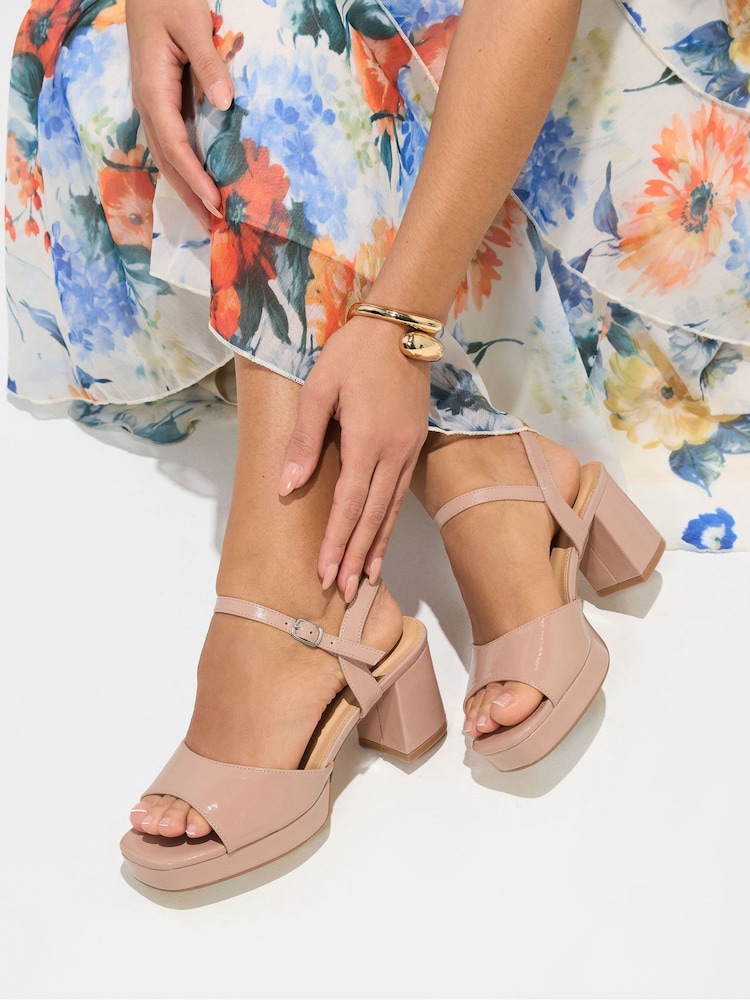 Yours Curve Natural Wide Fit Square Toe Occasion Platform Sandals - Image 1 of 4