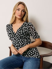 M&Co Black Short Sleeve Wrap Mesh Top - Image 1 of 5