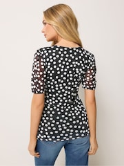 M&Co Black Short Sleeve Wrap Mesh Top - Image 3 of 5