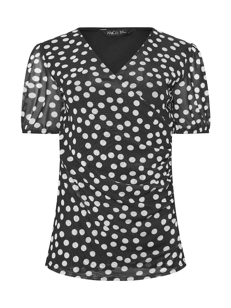 M&Co Black Short Sleeve Wrap Mesh Top - Image 5 of 5