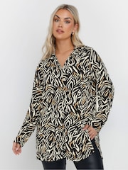 Yours Curve Black Zebra Print Shirt - Image 1 of 5