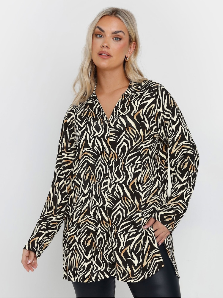 Yours Curve Black Zebra Print Shirt - Image 1 of 5