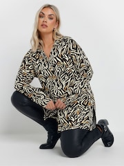Yours Curve Black Zebra Print Shirt - Image 2 of 5