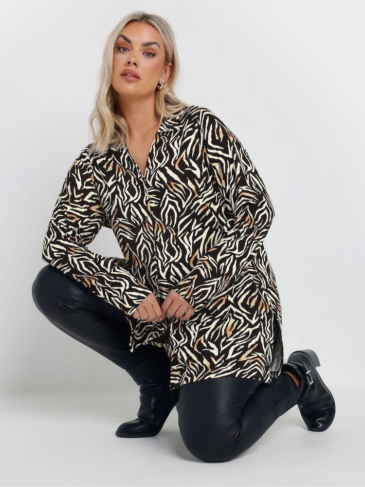 Yours Curve Black Zebra Print Shirt - Image 2 of 5