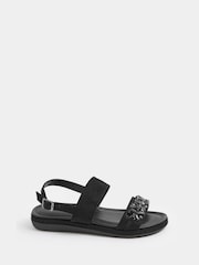 Yours Curve Black Extra-Wide Fit Diamante Stone Embellished Sandals - Image 2 of 4