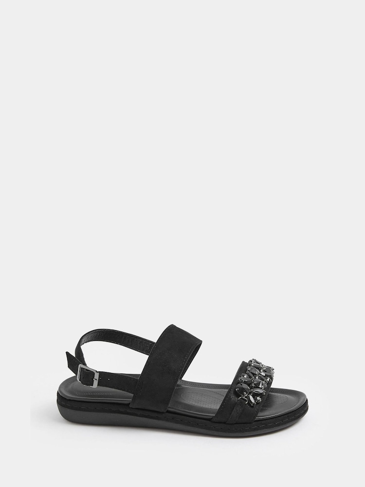 Yours Curve Black Extra-Wide Fit Diamante Stone Embellished Sandals - Image 2 of 4