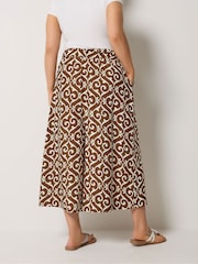 Yours Curve Brown Abstract Plisse Cropped Trousers - Image 3 of 5