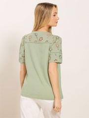 M&Co Green Embroidered Panel T-Shirt - Image 2 of 5