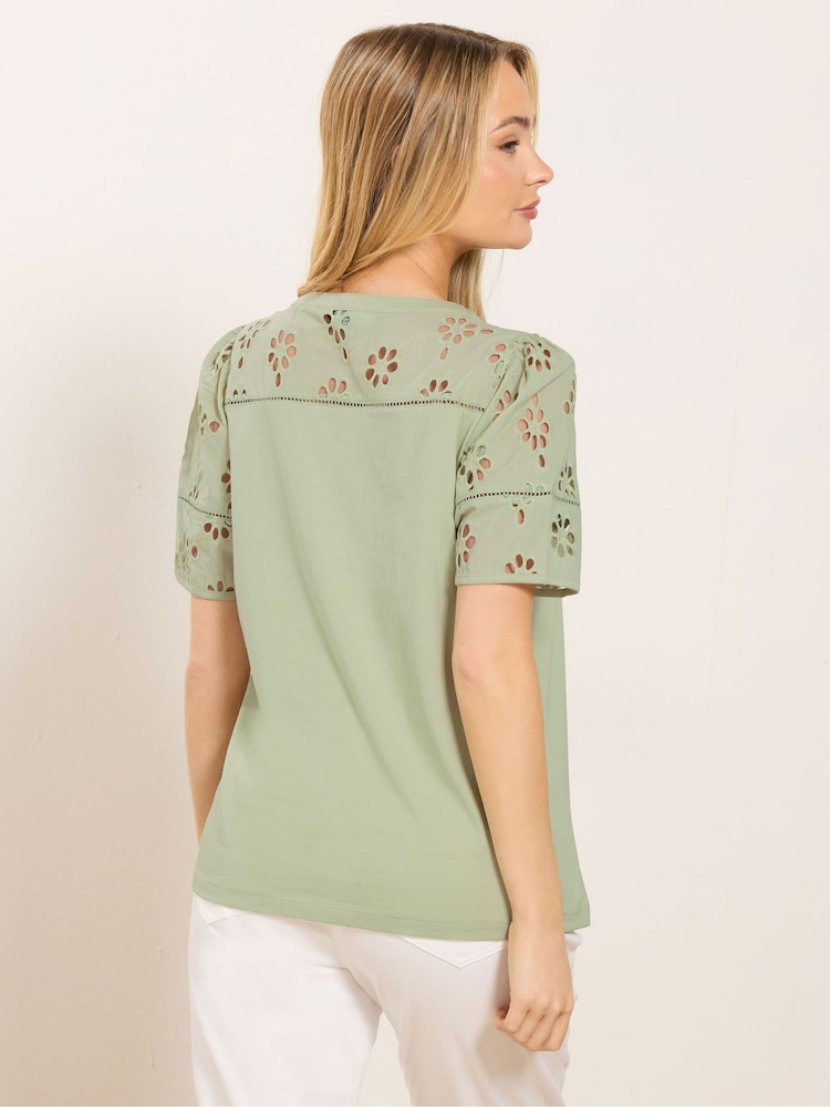 M&Co Green Embroidered Panel T-Shirt - Image 2 of 5