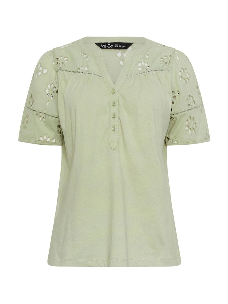 M&Co Green Embroidered Panel T-Shirt - Image 5 of 5