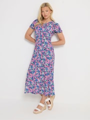 M&Co Pink Floral Empire Waist Midi Dress - Image 1 of 5