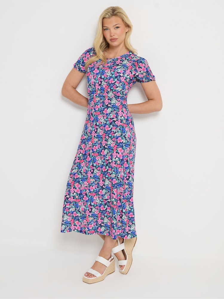 M&Co Pink Floral Empire Waist Midi Dress - Image 1 of 5