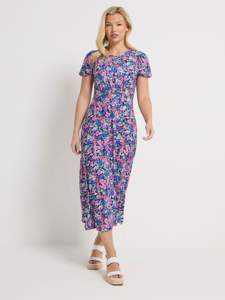 M&Co Pink Floral Empire Waist Midi Dress - Image 2 of 5