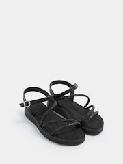 Yours Curve Black EEE Extra-Wide Fit Glitter Comfort Sandals - Image 3 of 4