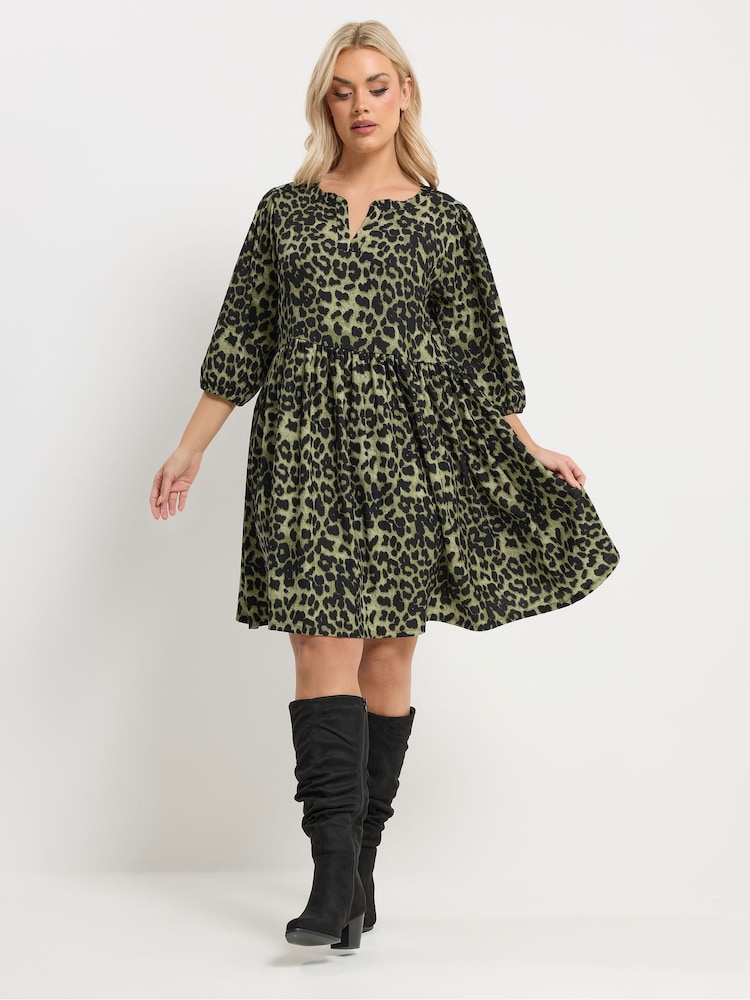 Yours Curve Green Animal Notch Neck Dress - Image 2 of 5