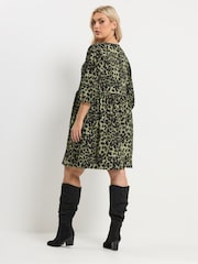 Yours Curve Green Animal Notch Neck Dress - Image 3 of 5