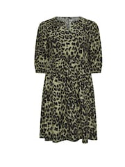 Yours Curve Green Animal Notch Neck Dress - Image 5 of 5