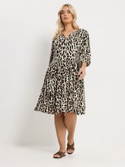 Yours Curve Natural Animal Notch Neck Dress - Image 1 of 5