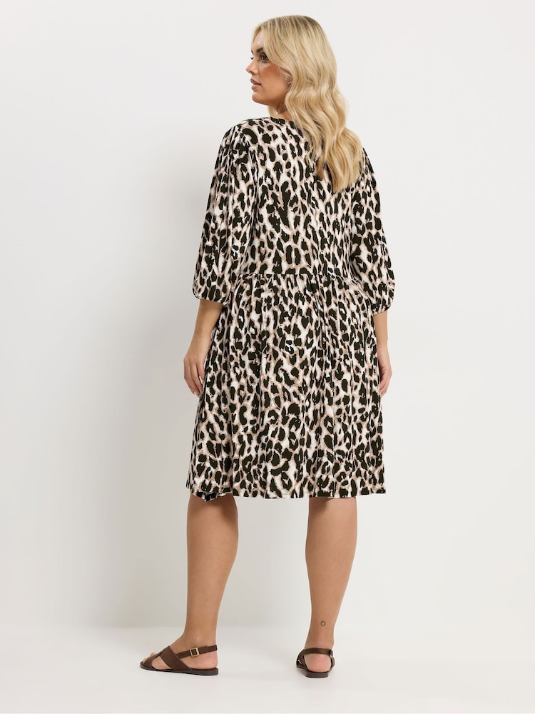 Yours Curve Natural Animal Notch Neck Dress - Image 2 of 5