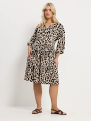 Yours Curve Natural Animal Notch Neck Dress - Image 3 of 5