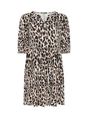 Yours Curve Natural Animal Notch Neck Dress - Image 5 of 5