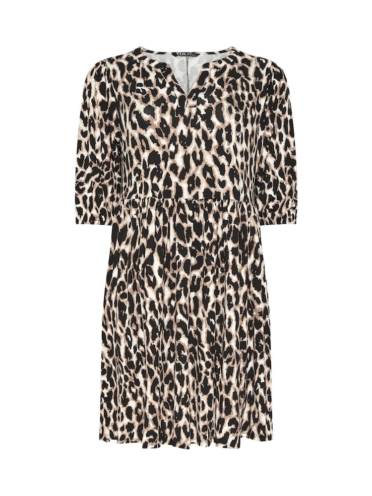 Yours Curve Natural Animal Notch Neck Dress - Image 5 of 5