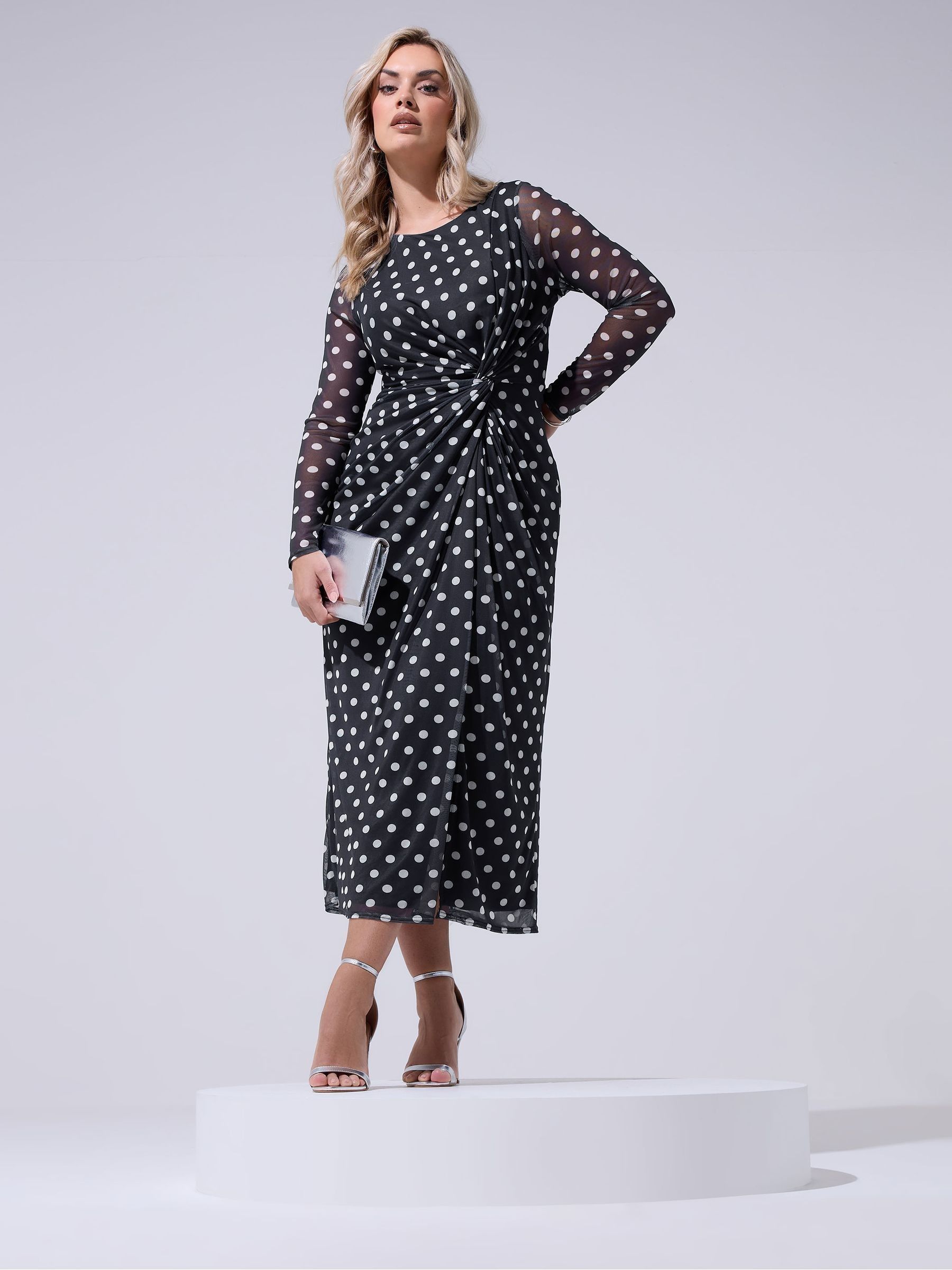 Yours Women's Polka Dot Maxi Dress in Dark Navy | Size: 26-28 - Image 2
