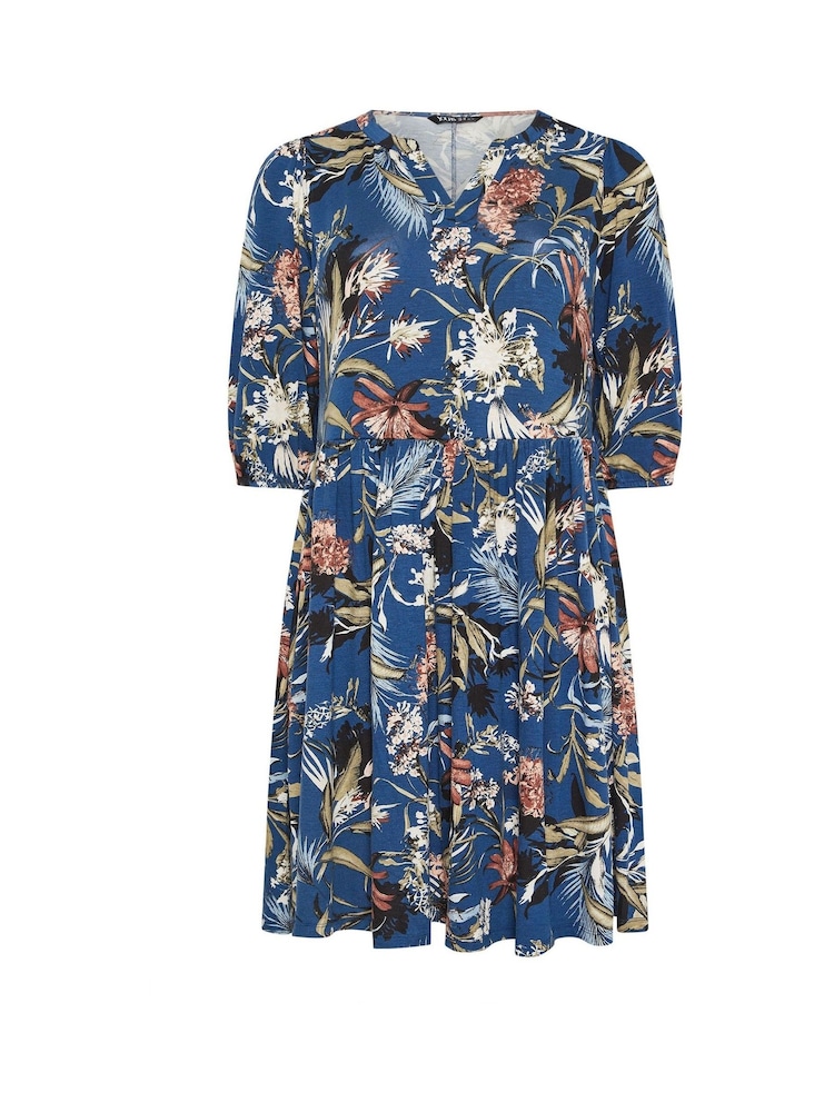 Yours Curve Blue Floral Wrap Dress - Image 5 of 5 Yours Curve Blue Floral Wrap Dress - Image 5 of 5