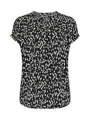 Yours Curve Black Abstract Markings Notch Neck Top - Image 5 of 5