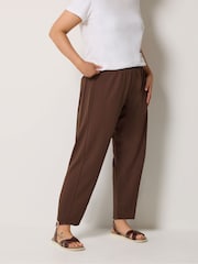 Yours Curve Brown Barrel Trousers - Image 1 of 5