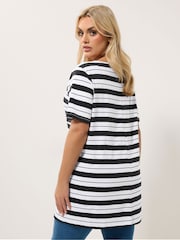 Yours Curve White Stripe Yoke Detail T-Shirt - Image 2 of 5