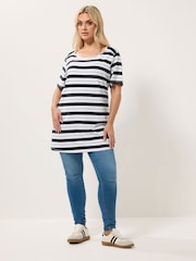 Yours Curve White Stripe Yoke Detail T-Shirt - Image 3 of 5