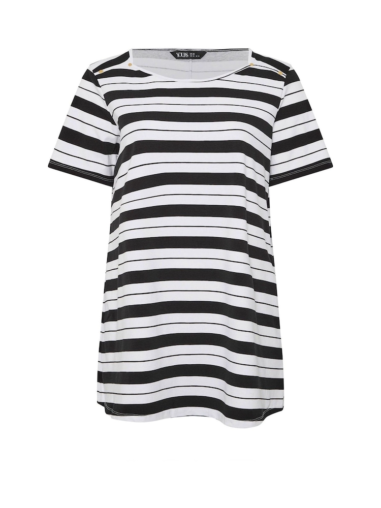 Yours Curve White Stripe Yoke Detail T-Shirt - Image 5 of 5