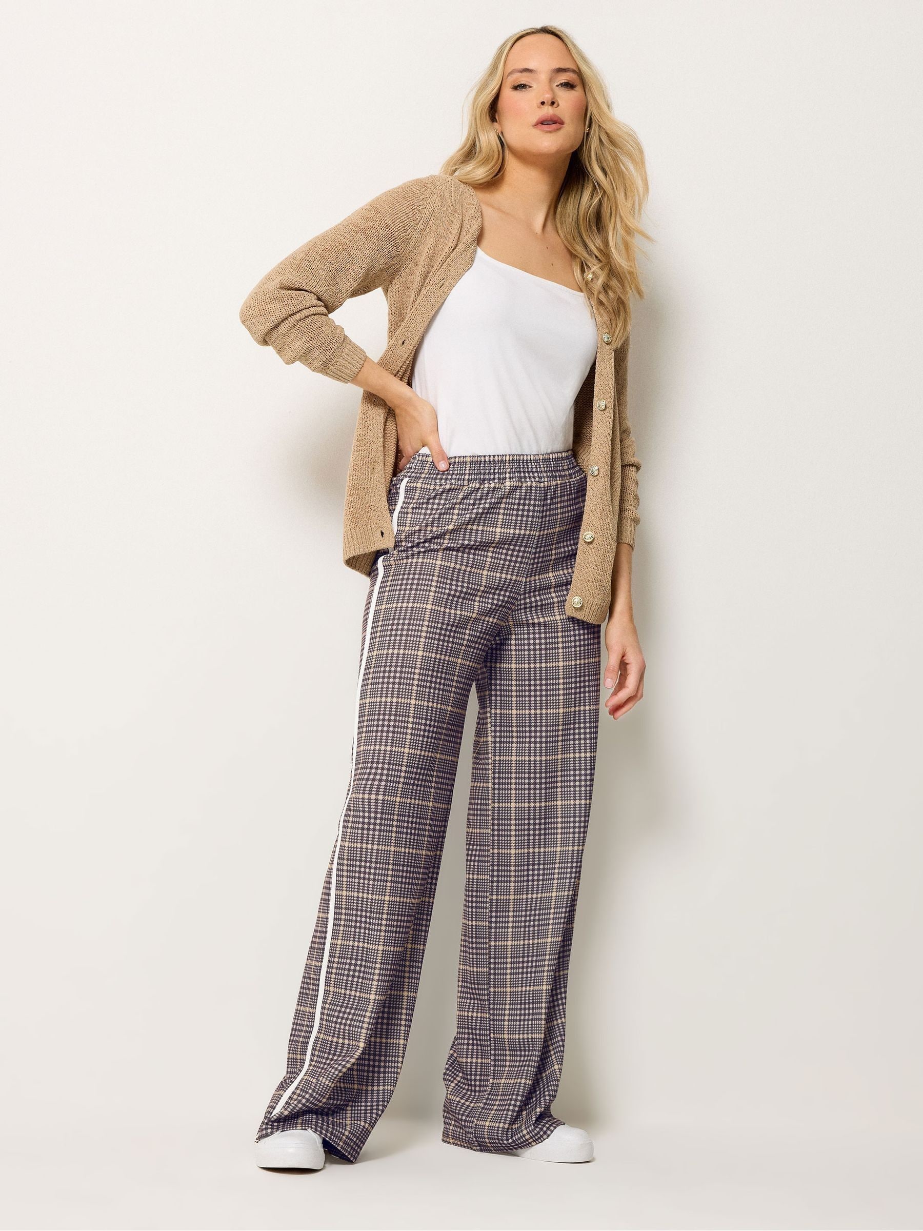 Buy Long Tall Sally Brown Check Piped Wide Leg Trousers from Next USA