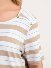Yours Curve Natural Stripe Yoke Detail T-Shirt - Image 4 of 5