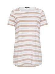 Yours Curve Natural Stripe Yoke Detail T-Shirt - Image 5 of 5
