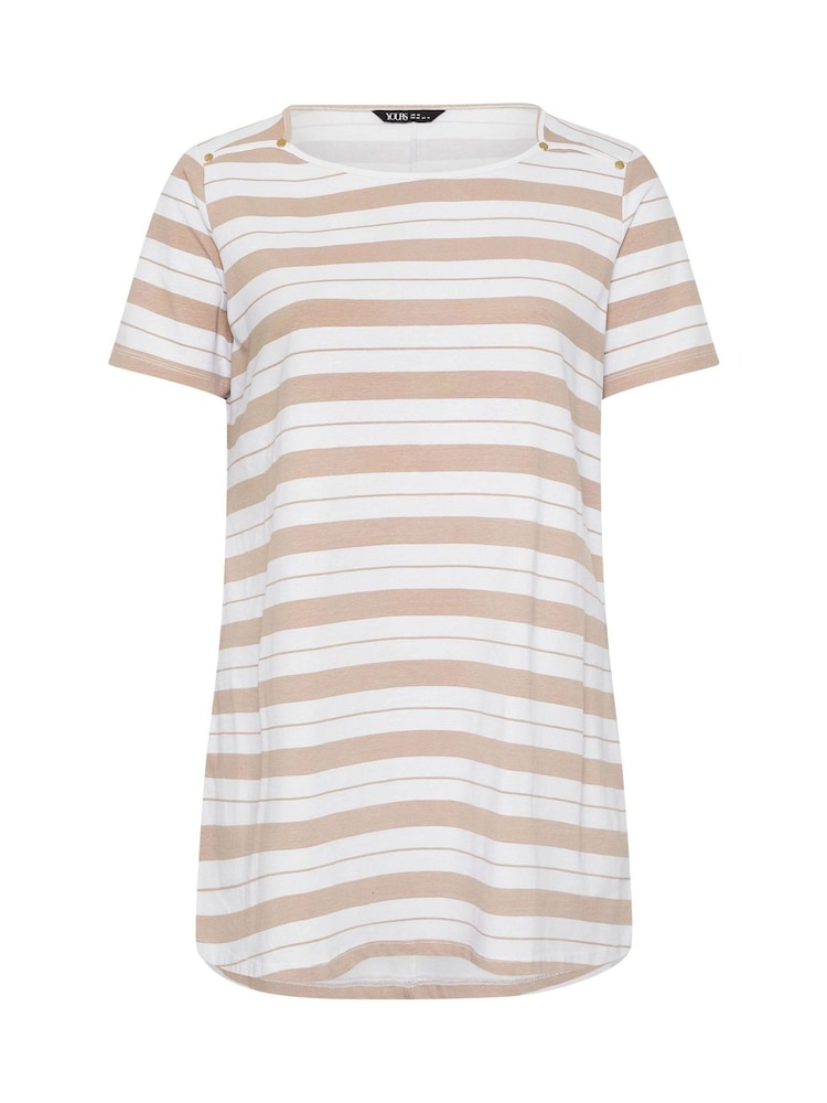 Yours Curve Natural Stripe Yoke Detail T-Shirt - Image 5 of 5