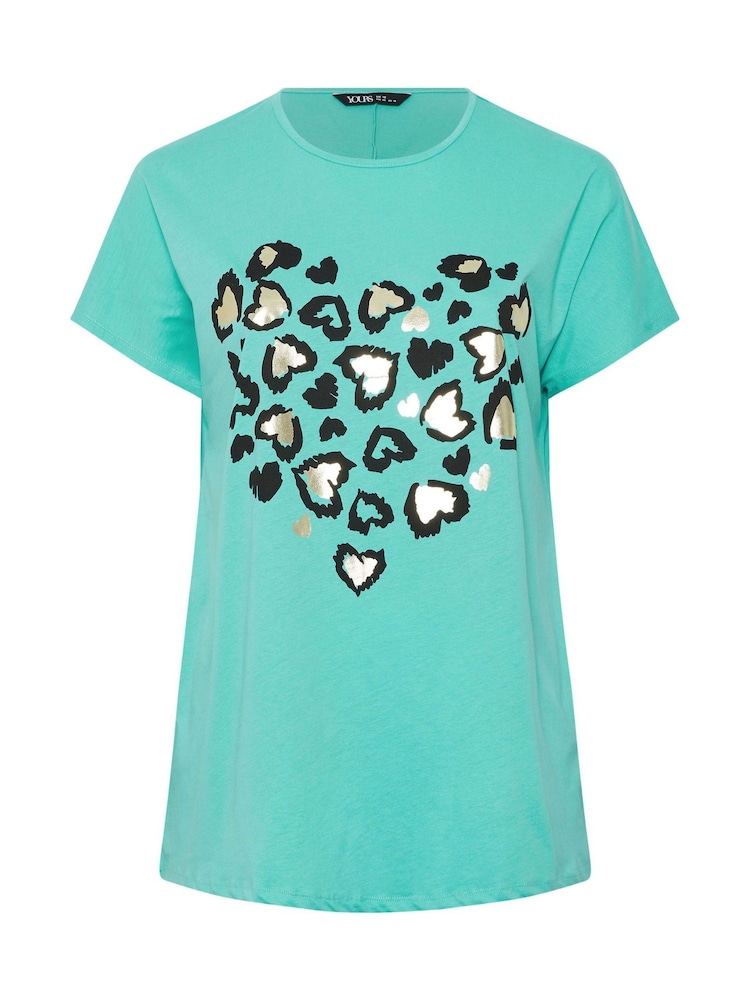 Yours Curve Green Heart Print T-Shirt - Image 5 of 5