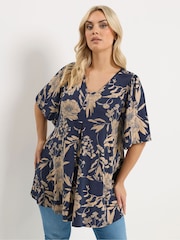 Yours Curve Navy Pleated Front Top - Image 1 of 5