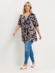 Yours Curve Navy Pleated Front Top - Image 2 of 5